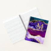 Paars en blauw Peacock Faux Glitter Agate Notitieboek (Binnen)