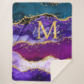 Paars en blauw Peacock Faux Glitter Agate Sherpa Deken (Voorkant)