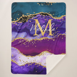 Paars en blauw Peacock Faux Glitter Agate Sherpa Deken