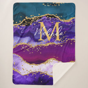 Paars en blauw Peacock Faux Glitter Agate Sherpa Deken