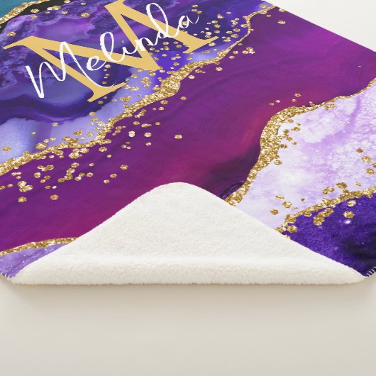 Paars en blauw Peacock Faux Glitter Agate Sherpa Deken (3/4)