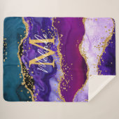 Paars en blauw Peacock Faux Glitter Agate Sherpa Deken (Voorkant (horizontaal))