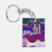 Paars en blauw Peacock Faux Glitter Agate Sleutelhanger (Voorkant Links)