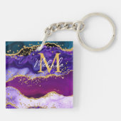 Paars en blauw Peacock Faux Glitter Agate Sleutelhanger (Achterkant)