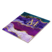 Paars en blauw Peacock Faux Glitter Agate Tegeltje (Zijkant)