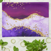 Paars en blauw Peacock Faux Glitter Agate Theedoek (Gevouwen)