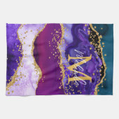 Paars en blauw Peacock Faux Glitter Agate Theedoek (Horizontaal)