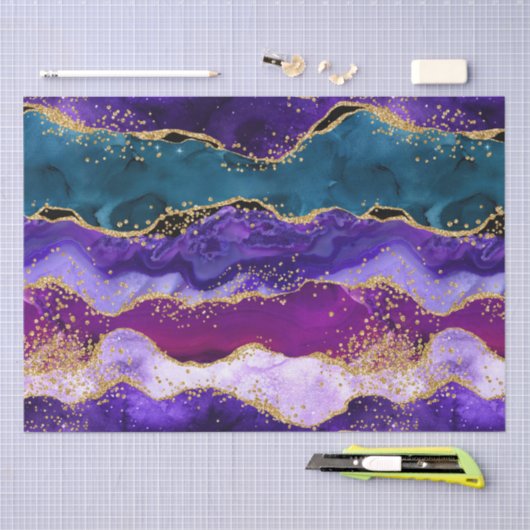 Paars en blauw Peacock Faux Glitter Agate Tissuepapier (Craft)