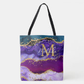 Paars en blauw Peacock Faux Glitter Agate Tote Bag (Voorkant)