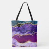 Paars en blauw Peacock Faux Glitter Agate Tote Bag (Achterkant)