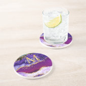 Paars en blauw Peacock Faux Glitter Agate Zandsteen Onderzetter (Zijkant)