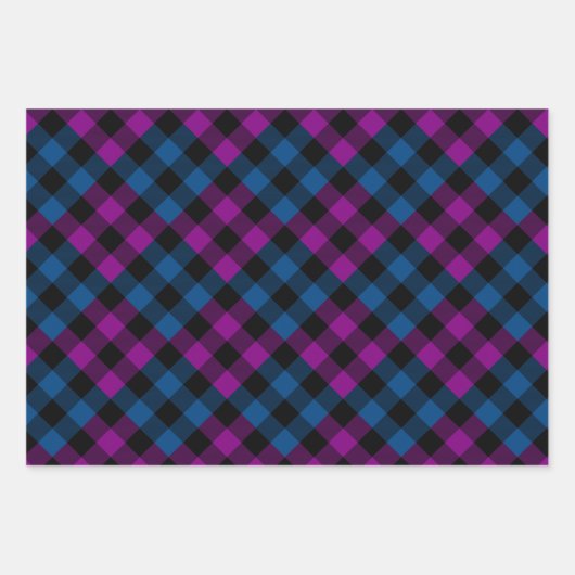 Paars en blauw Quilt Buffalo Plaid Holiday Inpakpapier Vel (Voorkant 3)
