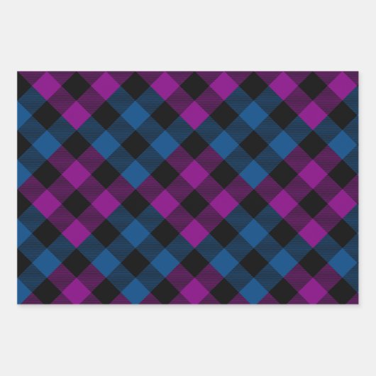 Paars en blauw Quilt Buffalo Plaid Holiday Inpakpapier Vel (Voorkant)