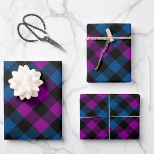 Paars en blauw Quilt Buffalo Plaid Holiday Inpakpapier Vel