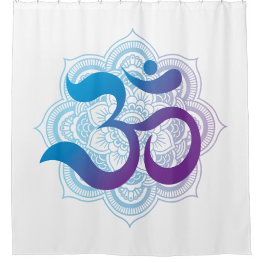 Paars en blauw symbool Mandala Flower White Douchegordijn (Voorkant)