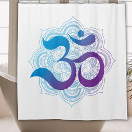 Paars en blauw symbool Mandala Flower White Douchegordijn