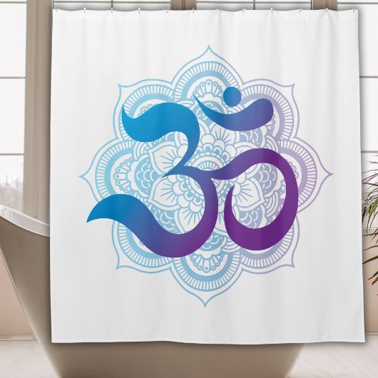 Paars en blauw symbool Mandala Flower White Douchegordijn