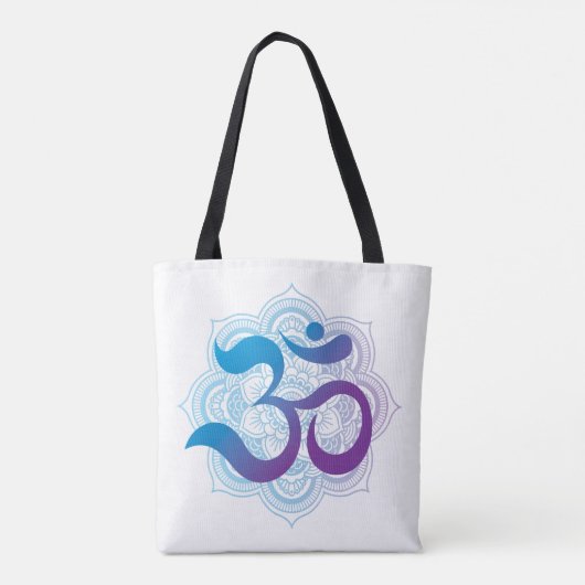 Paars en blauw symbool Mandala Flower White Tote Bag (Achterkant)