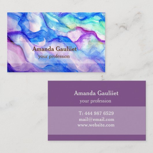 Paars en blauw waterverf Visitekaartje (Voorkant / Achterkant)
