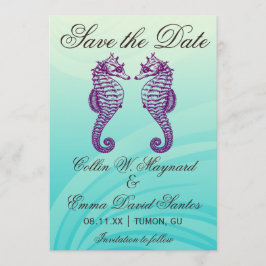 Paars en blauw zeepaardje sparen de datum save the date