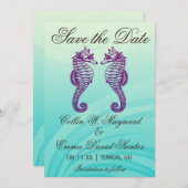 Paars en blauw zeepaardje sparen de datum save the date (Voorkant / Achterkant)