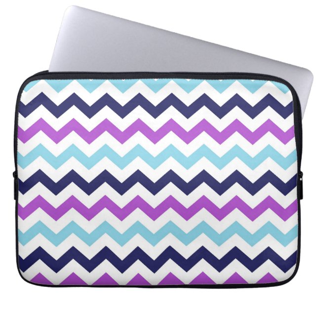 Paars en blauw Zig Zag Chevrons Pattern Laptop Sleeve (Voorkant)