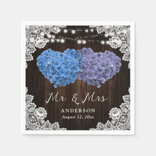 Paars en Blauwe Floral Mr. en Mrs Wedding Servet (Voorkant)