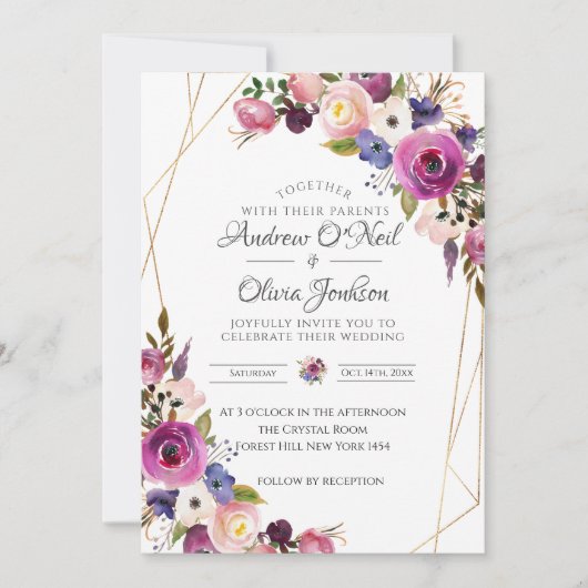 Paars en blauwe Rozen voor de uitnodiging voor bru (Voorkant)