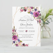 Paars en blauwe Rozen voor de uitnodiging voor bru (Staand voorkant)