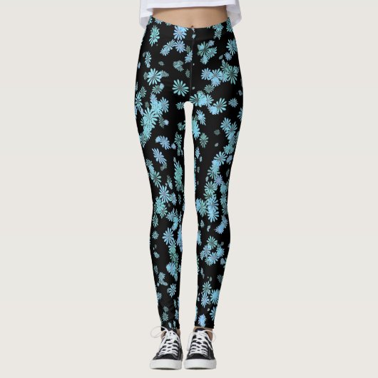 Paars en blauwe sneeuwvlokken zwarte Leggings (Voorkant)