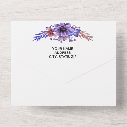 Paars en blauwe Waterverf All In One Uitnodiging (Achterkant)