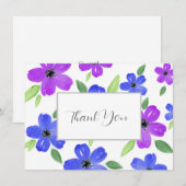 Paars en blauwe Waterverf Floral Motif Bedankkaart (Voorkant / Achterkant)