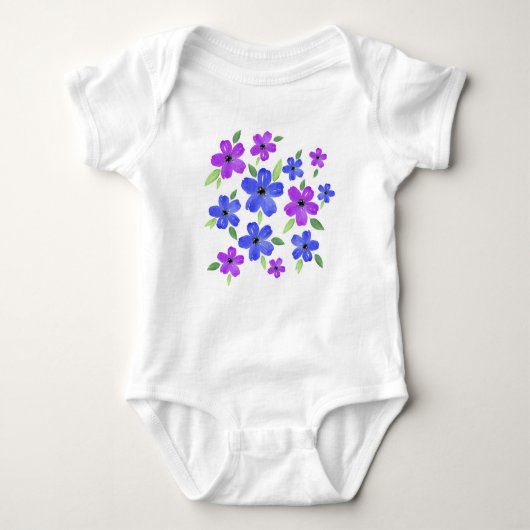 Paars en blauwe Waterverf Floral Motif Romper (Voorkant)