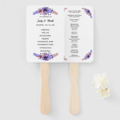 Paars en blauwe Waterverf Floral Wedding Programme Handwaaier (Voorkant en achterkant)