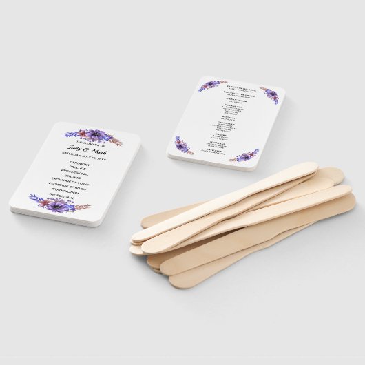 Paars en blauwe Waterverf Floral Wedding Programme Handwaaier (Niet-gemonteerd)