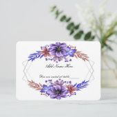 Paars en blauwe Waterverf Floral Wedding Table Kaa Informatiekaartje (Staand voorkant)