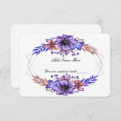 Paars en blauwe Waterverf Floral Wedding Table Kaa Informatiekaartje (Voorkant / Achterkant)
