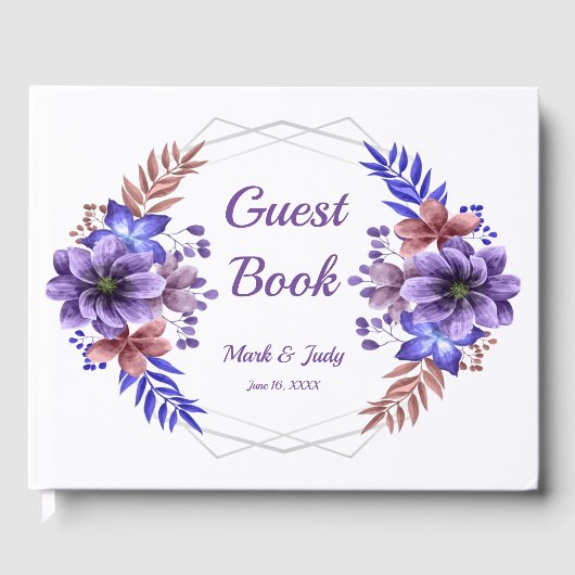 Paars en blauwe Waterverf Gastenboek (Voorkant)