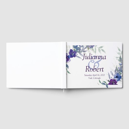 Paars en blauwe waterverf trouwgastenboek gastenboek (Volledig)