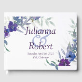 Paars en blauwe waterverf trouwgastenboek gastenboek (Voorkant)