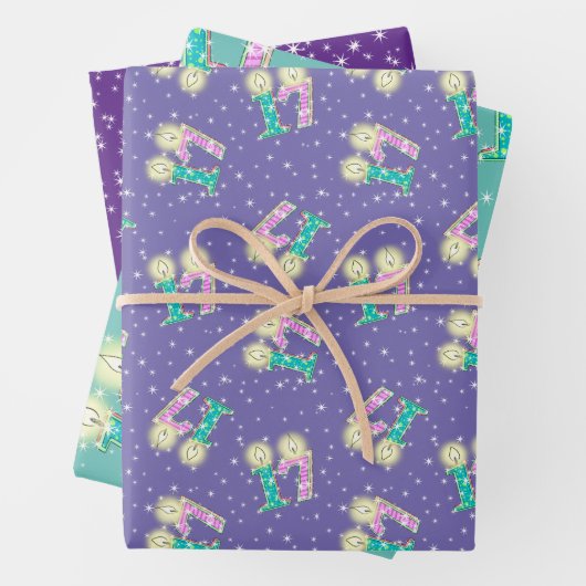 Paars en Blauwgroen 17e Birthday Wrapping Paper (In situ)