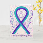 Paars en Blauwgroen bewustzijn, lintkunst Wenskaar Kaart (Gele Bloem)