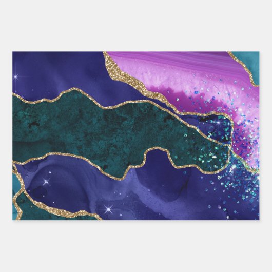 Paars en Blauwgroen Glitter Peacock Agate Inpakpapier Vel (Voorkant 3)