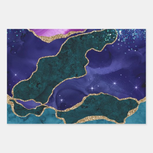 Paars en Blauwgroen Glitter Peacock Agate Inpakpapier Vel (Voorkant 2)