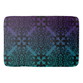 Paars en Blauwgroen grijpend zwart Damaspatroon Badmat (Voorkant)