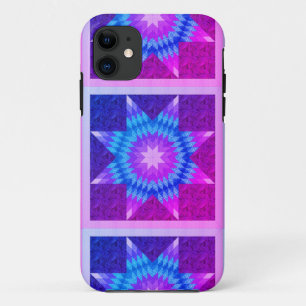 Paars en Blauwgroen Lone Star Quilt Design Case-Mate iPhone Case