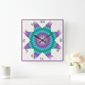 Paars en Blauwgroen Lone Star Quilt Design Vierkante Klok (Huis)