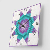 Paars en Blauwgroen Lone Star Quilt Design Vierkante Klok (Hoek)