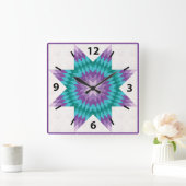 Paars en Blauwgroen Lone Star Quilt Design Vierkante Klok (Huis)