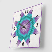 Paars en Blauwgroen Lone Star Quilt Design Vierkante Klok (Hoek)